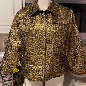 T womens Ruby Rd gold shiny 3/4 sleeve button up plus size jacket size 18. EUC